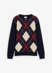 Sweter z czystej bawełny. Niebieskie swetry męskie bonprix, m, bez wzorów, z bawełny, bez kołnierzyka. Za 129.99 zł.