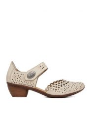 Rieker Półbuty 43753-60 Beżowy. Brązowe półbuty damskie Rieker, bez wzorów, ze skóry, bez obcasa, na obcasie. Za 319.99 zł.