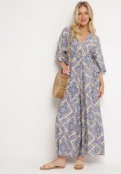 Niebieski Kombinezon Boho z Gumką w Talii Wiązany na Plecach z Szerokimi Nogawkami Rodolia. Niebieskie kombinezony damskie Born2be, uniwersalny, bez wzorów, boho, bez kołnierzyka, bez ramiączek, krótkie. Za 84.99 zł.