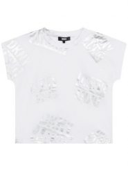 DKNY T-Shirt D35S77 D Biały Regular Fit. Białe koszulki dziewczęce DKNY, s, bez wzorów, z bawełny, bez ramiączek. Za 239.99 zł.