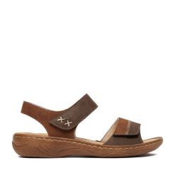 Sandały Rieker. Brązowe sandały damskie Rieker, bez wzorów, bez obcasa, na płaskiej podeszwie. Za 289.99 zł.