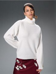 Golf ze zdrobieniami na rękawach - biały. Białe golfy damskie Sinsay, l, bez wzorów, bez ramiączek. Za 69.99 zł.