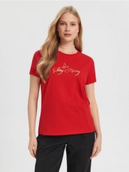 Koszulka - czerwony. Czerwone t-shirty damskie Sinsay, l, bez wzorów, z bawełny, bez kołnierzyka. Za 9.99 zł.