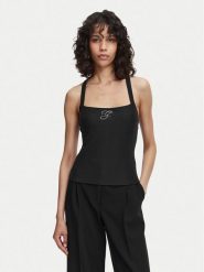 Guess Top W6YP44 K4523 Czarny Slim Fit. Czarne topy damskie Guess, xs, z aplikacjami, z syntetyku, bez ramiączek. Za 214.99 zł.