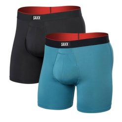 Bokserki - 2-pack Multi-Sport Mesh - Hydro Blue / Faded Black. Niebieskie bokserki męskie Saxx, bez wzorów, z elastanu. Za 286.22 zł.