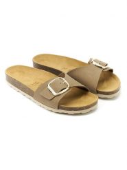 Mandel Skórzane klapki "Agata" w kolorze szarobrązowym rozmiar: 39. Brązowe klapki damskie Mandel, bez wzorów, z nubiku, bez obcasa. Za 130.99 zł.