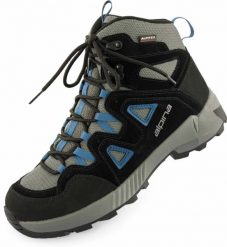 Męskie buty trekkingowe Alpina Tracker Mid niebiesko-czarne. Niebieskie buty trekkingowe męskie Alpina, ze skóry, bez zapięcia. Za 428.99 zł.