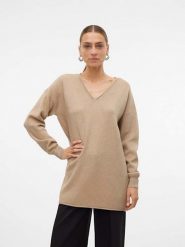 Vero Moda Sweter "Gold" w kolorze beżowym rozmiar: XS. Brązowe swetry klasyczne damskie Vero Moda, xs, ze splotem, bez kołnierzyka. Za 56.79 zł.