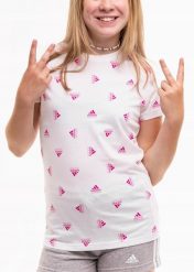 Koszulka dla dzieci adidas Brand Love Print Cotton Tee. Białe koszulki dziewczęce Adidas, bez wzorów, z bawełny, bez ramiączek. Za 98.99 zł.