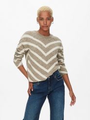 ONLY Sweter w kolorze szarobrązowo-kremowym rozmiar: XS. Brązowe swetry klasyczne damskie Only, xs, bez kołnierzyka. Za 92.42 zł.
