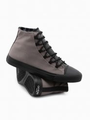 Buty męskie trampki z łączonych materiałów - grafitowe V8 - Rozmiar: 40. Szare trampki i tenisówki męskie Ombre Clothing, bez wzorów, z materiału, za kostkę, bez zapięcia. W wyprzedaży za 89.99 zł.