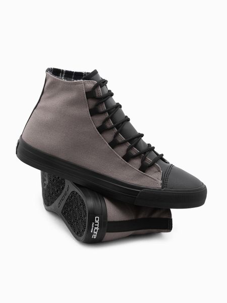 Buty męskie trampki z łączonych materiałów - grafitowe V8 - Rozmiar: 40. Szare trampki i tenisówki męskie Ombre Clothing, bez wzorów, z materiału, za kostkę, bez zapięcia. W wyprzedaży za 79.99 zł.