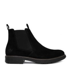 Botki Rieker. Czarne buty zimowe męskie Rieker, bez zapięcia. Za 439.99 zł.