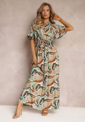 Zielono-Czarna Rozkloszowana Sukienka Maxi z Gumką w Pasie Aishe. Zielone sukienki damskie Renee, l, bez wzorów, z materiału, wakacyjne, bez kołnierzyka, bez ramiączek, maxi, rozkloszowane. W wyprzedaży za 62.99 zł.