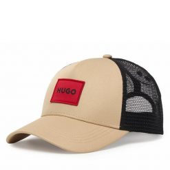 Czapka z daszkiem HUGO. Brązowe czapki męskie Hugo, bez wzorów. Za 199.99 zł.