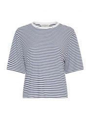 MOSS COPENHAGEN Koszulka "Jana" w kolorze granatowo-kremowym rozmiar: XS/S. Brązowe bluzki damskie MOSS COPENHAGEN, s, bez wzorów, bez kołnierzyka, bez ramiączek. Za 100.99 zł.