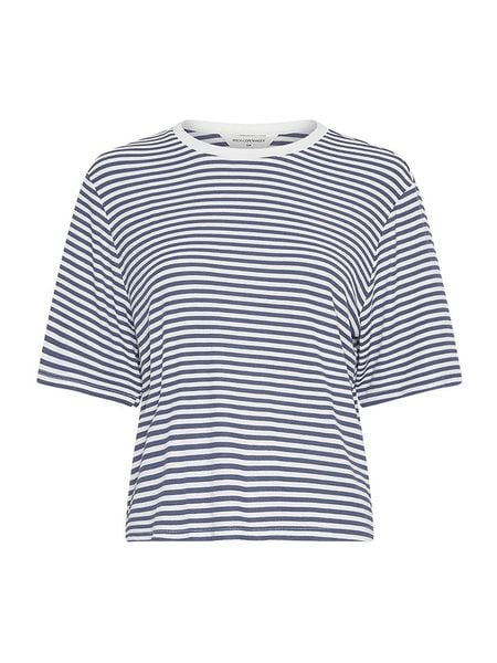 MOSS COPENHAGEN Koszulka "Jana" w kolorze granatowo-kremowym rozmiar: L/XL. Brązowe bluzki damskie MOSS COPENHAGEN, l, bez wzorów, bez kołnierzyka, bez ramiączek. Za 91.77 zł.