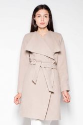 Beżowy Elegancki Płaszcz Przewiązany Paskiem. Brązowe płaszcze damskie Venaton, l, bez wzorów, z materiału, eleganckie. Za 349.00 zł.