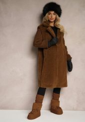 Brązowy Płaszcz Futerko z Rękawami z Dzianiny Ravileth. Brązowe płaszcze damskie Renee, na jesień, l, bez wzorów, z dzianiny, eleganckie. Za 299.99 zł.