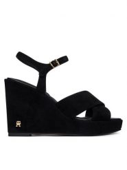 Tommy Hilfiger Sandały Suede Wrapped High Wedge FW0FW09218 Czarny. Czarne sandały damskie Tommy Hilfiger, bez wzorów, ze skóry, bez obcasa, na koturnie. Za 569.99 zł.
