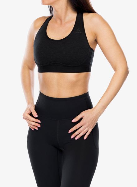 Biustonosz sportowy Odlo Ascent PW Medium Sport Bra. Czarne biustonosze sportowe damskie Odlo, bez wzorów, z materiału. Za 252.99 zł.