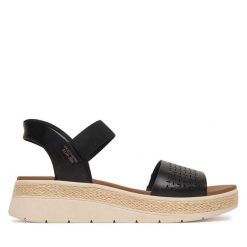 Sandały Skechers. Czarne sandały damskie Skechers, bez wzorów, bez obcasa, na płaskiej podeszwie. Za 319.99 zł.