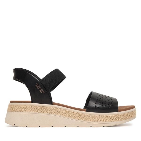 Sandały Skechers. Czarne sandały damskie Skechers, bez wzorów, bez obcasa, na płaskiej podeszwie. Za 319.99 zł.