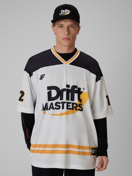 4F T-shirt loose z nadrukiem uniseks 4F x Drift Masters - biały L/XL. Białe t-shirty męskie 4f, l, bez wzorów, z tkaniny, bez kołnierzyka. Za 199.99 zł.