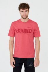 AERONAUTICA MILITARE Różowy t-shirt. Czerwone t-shirty męskie AERONAUTICA MILITARE, m, bez wzorów, bez kołnierzyka. W wyprzedaży za 259.99 zł.