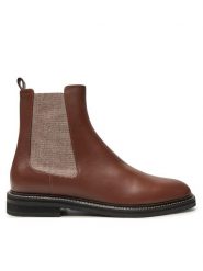 Pollini Sztyblety SA21083G1LTDG217 Brązowy. Brązowe botki damskie Pollini, ze skóry, bez obcasa, na płaskiej podeszwie, bez zapięcia. Za 1,699.00 zł.