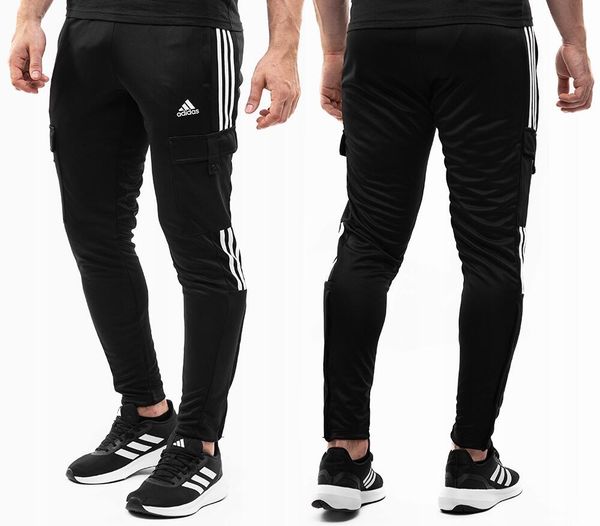 Spodnie męskie adidas Tiro Cargo. Czarne spodnie materiałowe męskie Adidas, bez wzorów, z materiału. Za 229.99 zł.