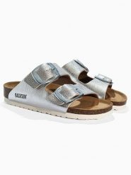 BACKSUN Klapki "Londrina" w kolorze srebrnym rozmiar: 38. Szare klapki damskie Backsun, bez wzorów, bez obcasa. Za 130.99 zł.