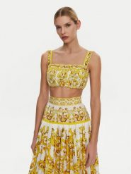 Dolce&Gabbana Top F755PT HH5EA Żółty Regular Fit. Żółte topy damskie Dolce&Gabbana, bez wzorów, z bawełny, bez kołnierzyka. Za 2,399.00 zł.