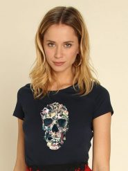 WOOOP Koszulka "Vintage Skull" w kolorze granatowym rozmiar: S. Niebieskie bluzki damskie Wooop, s, bez wzorów, vintage, bez kołnierzyka, bez ramiączek. Za 56.99 zł.