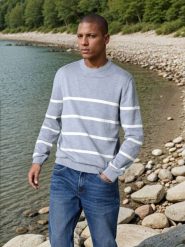 Sweter - niebieski. Niebieskie swetry męskie Sinsay, l, bez wzorów, z bawełny, bez kołnierzyka. Za 59.99 zł.