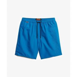 Wysokiej jakości kąpielówki z haftem Superdry. Niebieskie kąpielówki męskie Superdry., xl, bez wzorów, z gumy. Za 197.25 zł.