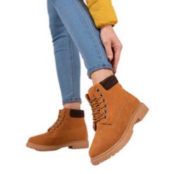 Original Walkman Shoes Camelowe Traperki Ze Skóry brązowe. Brązowe obuwie trekkingowe damskie na zimę. Za 141.46 zł.