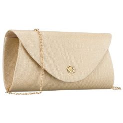 Złota, brokatowa kopertówka damska wykonana z tkaniny syntetycznej Rovicky R-XS029-2. Żółte torebki wieczorowe ROVICKY, bez wzorów, z syntetyku, bez kołnierzyka, bez ramiączek. Za 45.00 zł.
