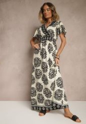 Beżowo-Czarna Sukienka w Print Boho z Wiskozy Rozkloszowana z Dekoltem V Palarina. Czarne sukienki damskie Renee, na lato, l, bez wzorów, z wiskozy, boho, bez kołnierzyka, bez ramiączek, maxi, rozkloszowane. Za 99.99 zł.