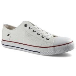 Trampki męskie Big Star, sznurowane z syntetyczną cholewką wzmocnionym noskiem metalowymi oczkami oraz gumową podeszwą, białe, II174001. Białe trampki i tenisówki męskie Big Star, bez wzorów, z gumy, bez zapięcia. Za 95.00 zł.