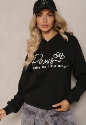 Czarna Bluza z Bawełną Kapturem i Napisem Gelabrina. Czarne bluzy z kapturem damskie Renee, l, z bawełny. Za 69.99 zł.
