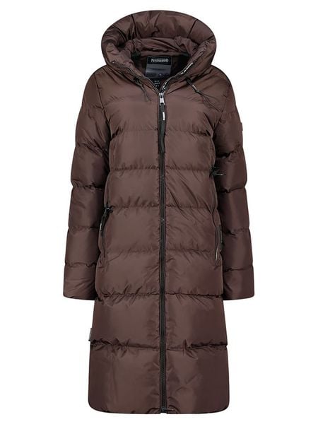 Geographical Norway Płaszcz zimowy "April" w kolorze ciemnobrązowym rozmiar: XL. Brązowe płaszcze damskie Geographical Norway, na zimę, xl, bez wzorów, z puchu. Za 322.73 zł.