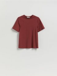 T-shirt z merceryzowanej bawełny - brązowy. Brązowe t-shirty damskie Reserved, l, bez wzorów, z bawełny, bez kołnierzyka. Za 59.99 zł.