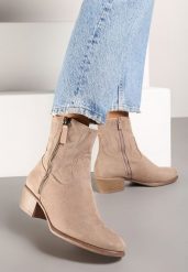 Beżowe Botki na Obcasie w Stylu Kowbojek z Ozdobnym Suwakiem Reathirae. Brązowe botki damskie Born2be, eleganckie, bez obcasa, na obcasie, bez zapięcia. Za 139.99 zł.