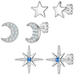 Yokoamii Kolczyki na sztyft Ksiezyc/Gwiazdy z mosiadzu w kolorze srebrnym z cyrkonia 1 ct Damski. Szare kolczyki damskie Yokoamii, z cyrkonią, posrebrzane, na sztyftcie. Za 159.99 zł.