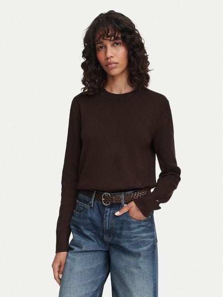 Tommy Hilfiger Sweter WW0WW52298 Brązowy ciemny Regular Fit. Brązowe swetry klasyczne damskie Tommy Hilfiger, xs, z bawełny, bez kołnierzyka. Za 476.99 zł.