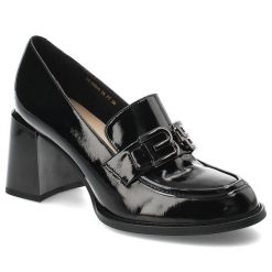 Czarne Półbuty Vinceza Eleganckie Lakierowane Obuwie Damskie. Czarne półbuty damskie VINCEZA, z aplikacjami, z lakierowanej skóry, eleganckie, bez obcasa. Za 189.00 zł.