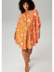 Aniston Sukienka w kolorze pomarańczowo-białym rozmiar: 44. Pomarańczowe sukienki damskie Aniston, bez wzorów, z wiskozy, bez kołnierzyka, bez ramiączek, mini. Za 92.64 zł.