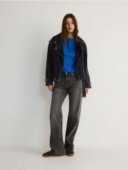 Bawełniany t-shirt - niebieski. Niebieskie t-shirty damskie Reserved, l, bez wzorów, z bawełny, bez kołnierzyka. W wyprzedaży za 25.99 zł.