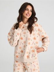 Bluza w świąteczny wzór - beżowy. Brązowe bluzy z kapturem damskie Sinsay, l. Za 39.99 zł.